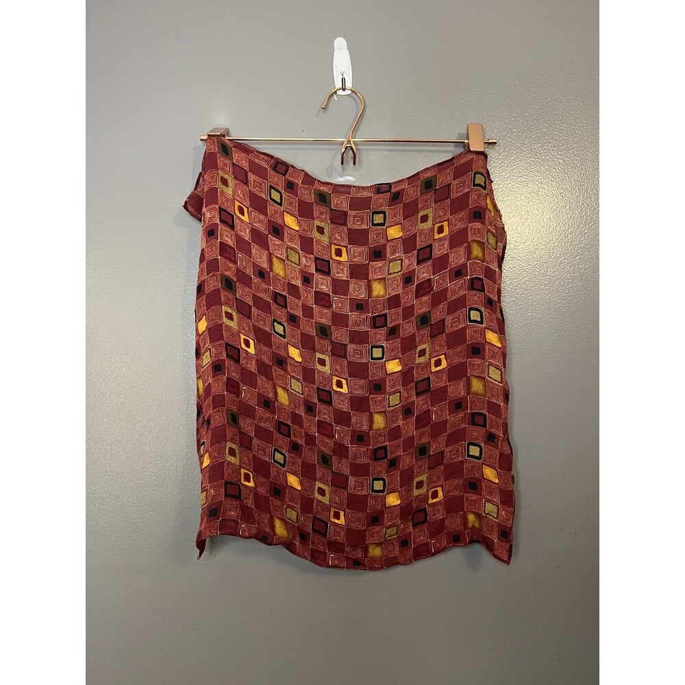 Geometric Scarf Womens One Size Burgundy Multi Square Spiral Pattern Shawl Wrap